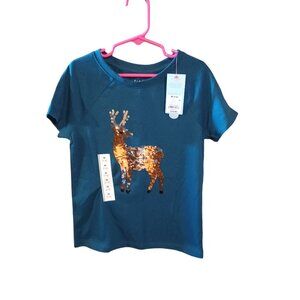 Cat And Jack T-Shirt Green With Gold Color Changing Sequins NWT